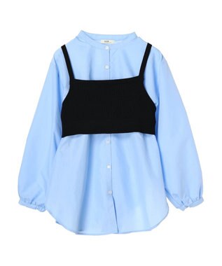 earth music&ecology ＳＥＴ２点ニットビスチェ＋ノーカラーシャツ Sax