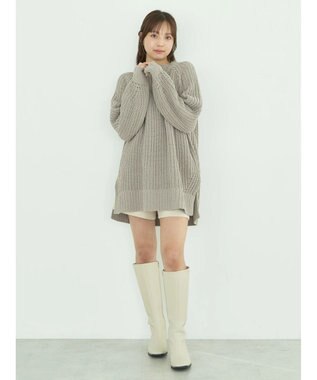 earth music&ecology マットモール片畦チュニック Gray Beige