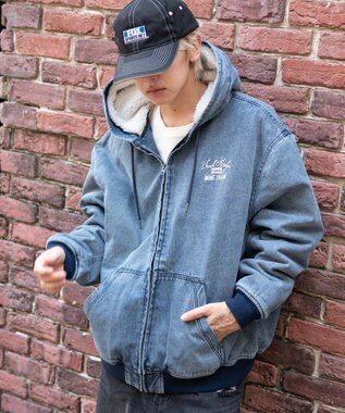 WEGO 【ユニセックス着用ITEM/MLサイズ展開】ワーカーズボアフードブルゾン デニム淡加工色