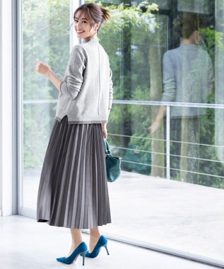 Tiaclasse 【洗える】もっちり素材が肌触り抜群の配色ニットトップス グレー×チャコール