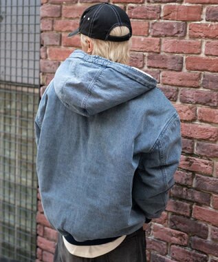 WEGO 【ユニセックス着用ITEM/MLサイズ展開】ワーカーズボアフードブルゾン デニム淡加工色