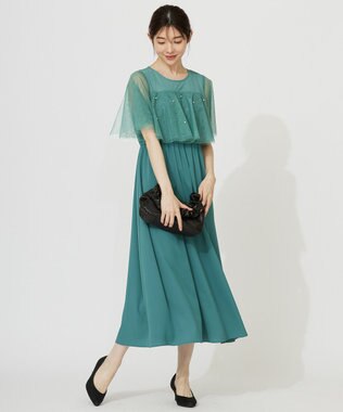 ANY SIS 【Lily Calin】ラッフルチュールフェイクパール ドレス グリーン