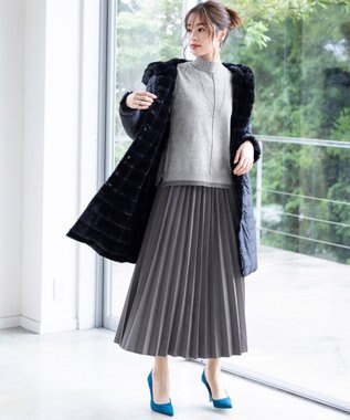 Tiaclasse 【洗える】もっちり素材が肌触り抜群の配色ニットトップス グレー×チャコール