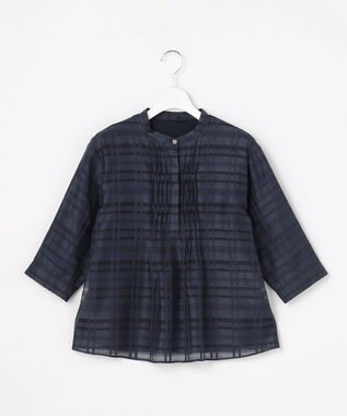 J.PRESS LADIES L シアーチェック カットソー ダルブルー系