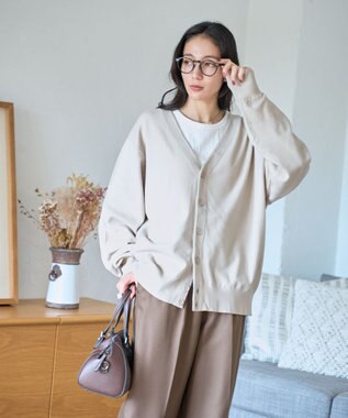 WEGO 【ユニセックス着用ITEM/MLサイズ展開】ドロップショルダーカーディガン ライトベージュ