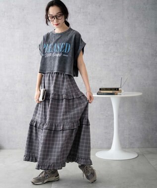 WEGO 【洗える】ヴィンテージウォッシュロールアップショートTシャツ 柄1