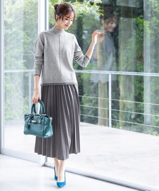 Tiaclasse 【洗える】もっちり素材が肌触り抜群の配色ニットトップス グレー×チャコール