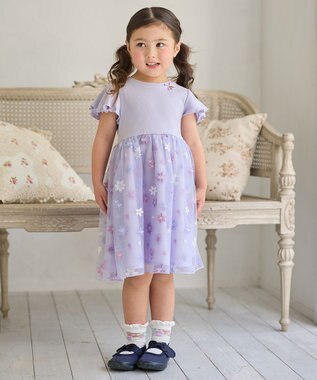 ANY KIDS 刺繍チュールワンピース ラベンダー