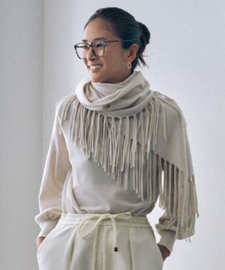 自由区 【洗える】ソフトウールハイゲージパフスリーブハイネック ニット ベージュ系