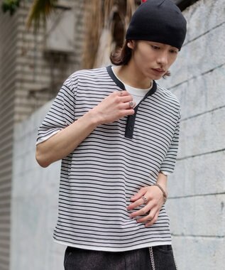 WEGO 【ユニセックス着用ITEM】ボーダーヘンリーネックT（SS） ブラックボーダー