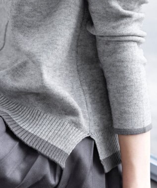 Tiaclasse 【洗える】もっちり素材が肌触り抜群の配色ニットトップス グレー×チャコール