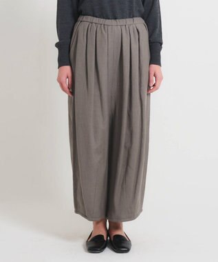 muuc 〈軽やかな尾州産リネンウール〉裾タックワイドパンツ  ロングシーズン 秋冬春 ウエストゴム有り ゆったりシルエット セットアップ可能  裏地有り グレー