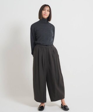 muuc 〈軽やかな尾州産リネンウール〉裾タックワイドパンツ  ロングシーズン 秋冬春 ウエストゴム有り ゆったりシルエット セットアップ可能  裏地有り ブラウン