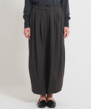 muuc 〈軽やかな尾州産リネンウール〉裾タックワイドパンツ  ロングシーズン 秋冬春 ウエストゴム有り ゆったりシルエット セットアップ可能  裏地有り