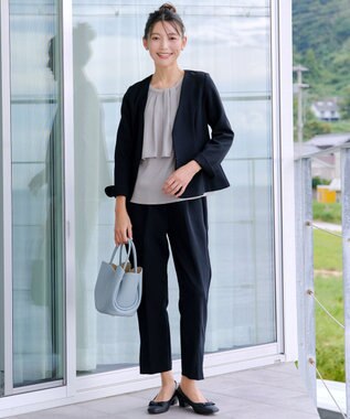 Tiaclasse L 【ストレッチジョーゼット】スリットテーパードパンツ ネイビー