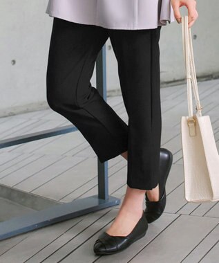 Tiaclasse L 【ストレッチジョーゼット】スリットテーパードパンツ ネイビー