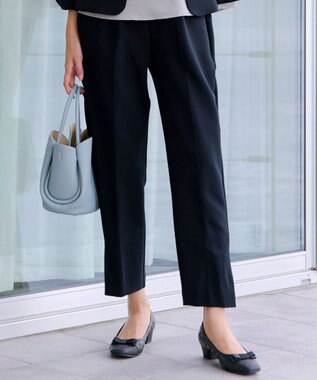 Tiaclasse L 【ストレッチジョーゼット】スリットテーパードパンツ ネイビー