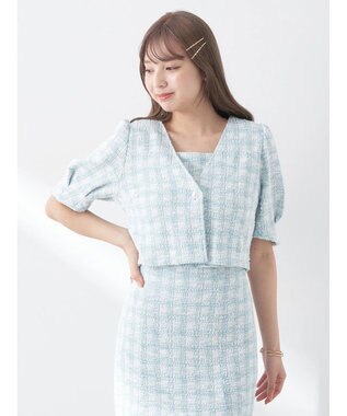 earth music&ecology ＳＥＴ２点　カットソーツィードアンサンブル Check Green