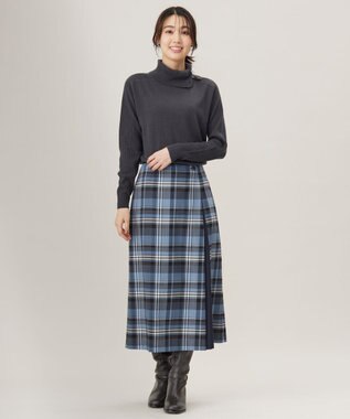 J.PRESS LADIES 【洗える】テトロンレーヨン/ウール milledタータン スカート ブルーチェック系
