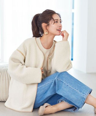 Tiaclasse 2wayリバーシブルボアショートブルゾン アイボリー