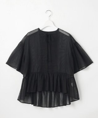 23区 S 【GOLD LABEL】コットンオーガンジー ピンタックリボン ペプラムブラウス ブラック系