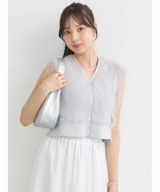 earth music&ecology チュールドッキングノースリカーディガン Light Gray
