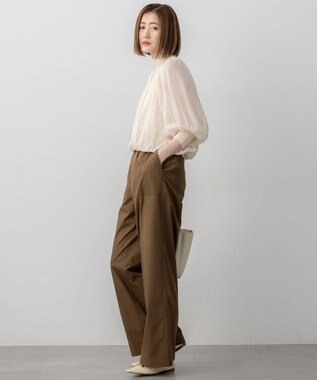 23区 【洗える】シアーギャザー ハイネック ニット ベージュ系