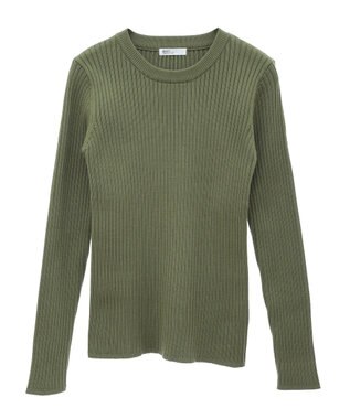 CRAFT STANDARD BOUTIQUE 洗える/とてもちクルーネックリブニットプルオーバー Khaki