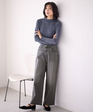 ANY L 【洗濯機可/ウエストゴム/ストレッチ】ワイドデニムパンツ グレー