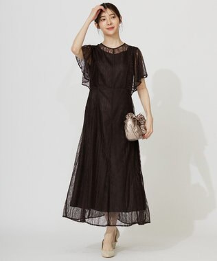 ANY SIS 【洗える】ストライプレーシー ドレス ブラウン