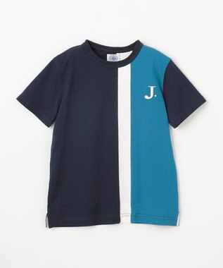 J.PRESS KIDS 【140-170cm】50/2 トリコストライプ 切替Tシャツ ダルブルー系