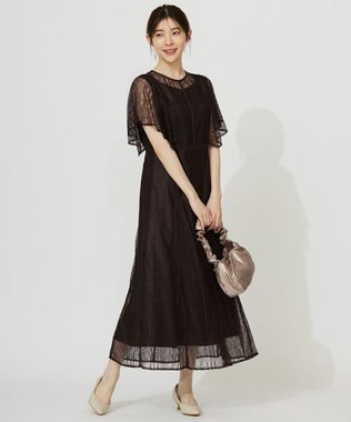 ANY SIS 【洗える】ストライプレーシー ドレス ブラウン