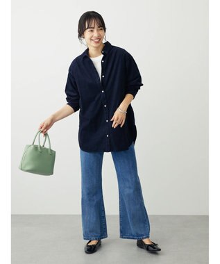 Green Parks 柔らかい細コールシャツ Navy