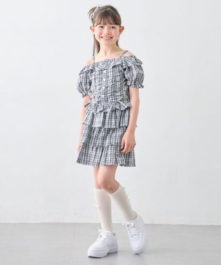 ANY KIDS 【洗濯機可能】ティアード チェックスカパン ブラック