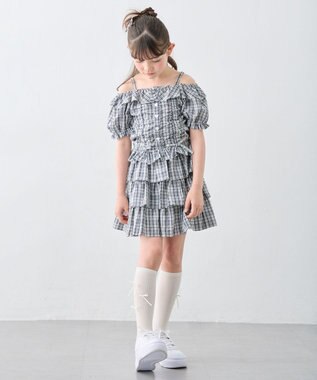 ANY KIDS 【洗濯機可能】ティアード チェックスカパン ブラック