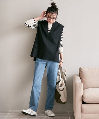 23区 ウールブレンド ボーダー ニット オフ地×ブラックボーダー