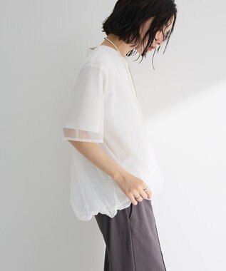 Green Parks チュールドッキングバルーン５分袖プルオーバー Off White