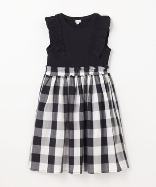 ANY KIDS チェック ドッキング ワンピース ブラック×ギンガムチェック