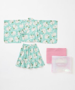 ANY KIDS ショート丈 浴衣 セット エメラルドグリーン×アジサイ