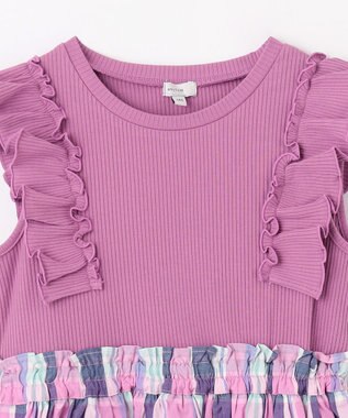 ANY KIDS チェック ドッキング ワンピース ローズ×マドラスチェック