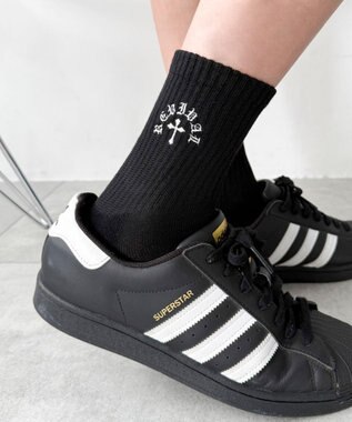 WEGO クロス刺繍ロゴソックス ブラック