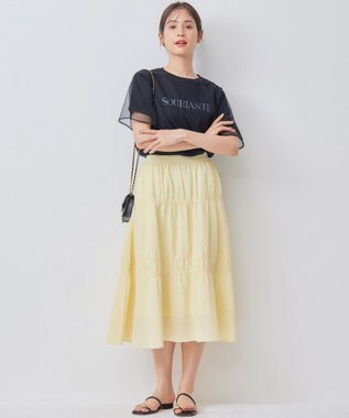 組曲 【WEB限定】ステッチストライプドビー ギャザースカート シェルイエロー系