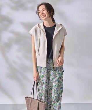 ANY L 【洗濯機可】ダンボールフレンチスリーブ ジップアップパーカー サンドベージュ