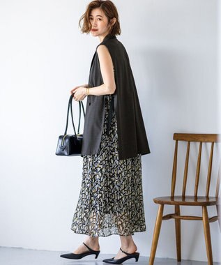 23区 L 【洗える】TWマットクロス テーラード ジレ チャコール系