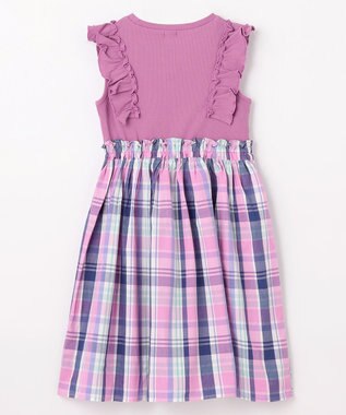 ANY KIDS チェック ドッキング ワンピース ローズ×マドラスチェック