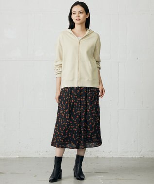 自由区 L マルチポルカドットプリント スカート ブラックベース