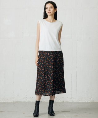 自由区 L マルチポルカドットプリント スカート ブラックベース