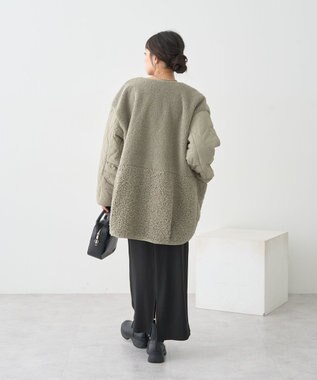 earth music&ecology ボアキルトミドルコート Khaki