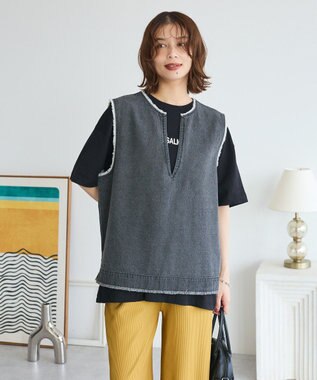 Green Parks フリンジ付きデニムベスト Black