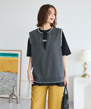 Green Parks フリンジ付きデニムベスト Black